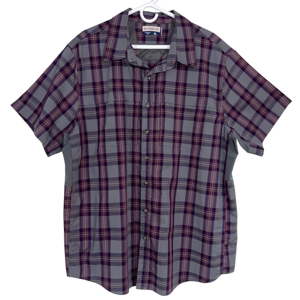 Magellan Outdoors Grey Plaid Moisture Wicking Short Sleeve Shirt